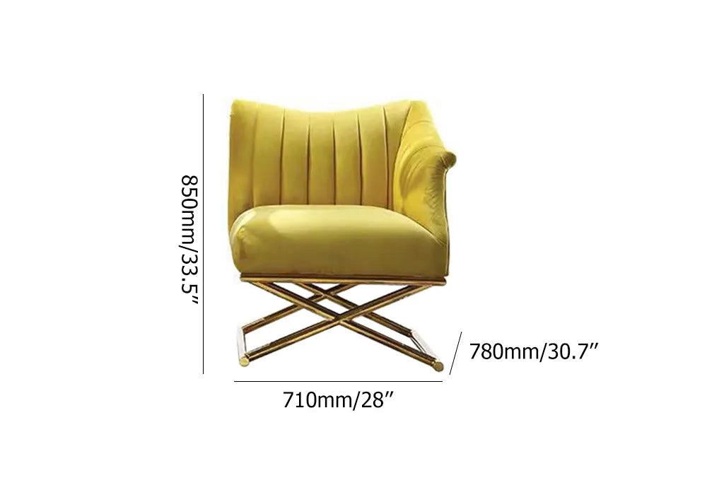 Nordic Yellow Velvetupholstered Accent Chair in Gold Legs Style in A Left Side Chair