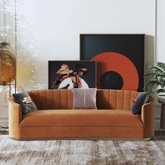 88.6-inch modern velvet couch curved sofa in orange with stainless steel base