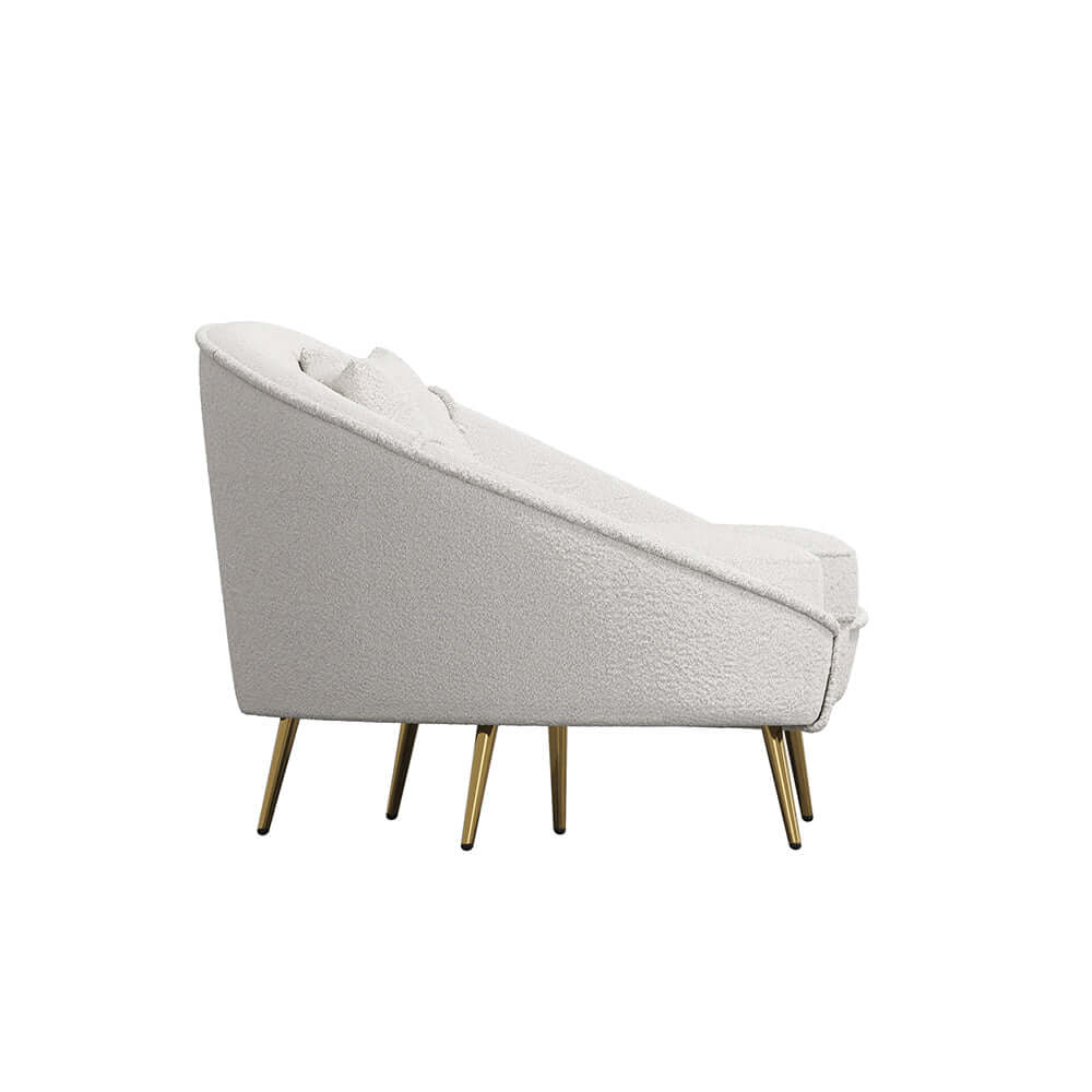 63 inch pink velvet curved sofa with gold metal frame and matching toss pillow, modern style