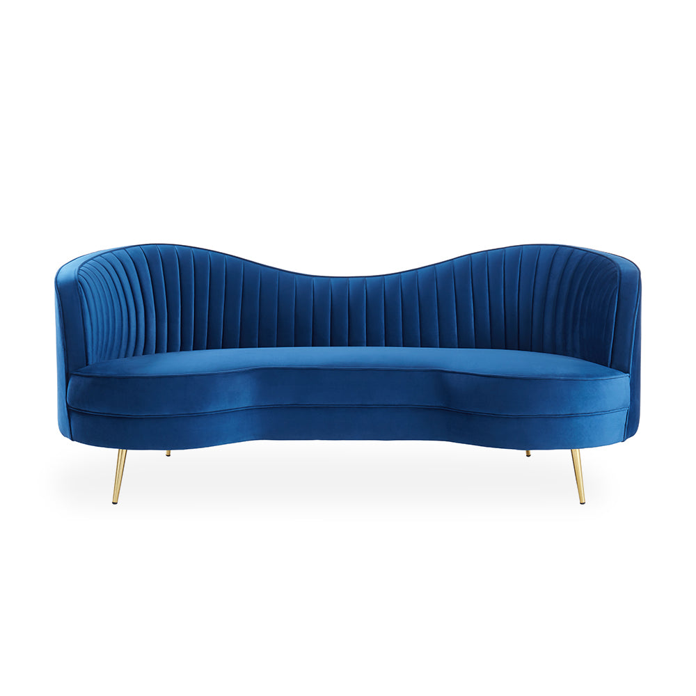 Florie Luxury 72" Vertical Channel Tufted Curved Performance Velvet Sofa in Blue