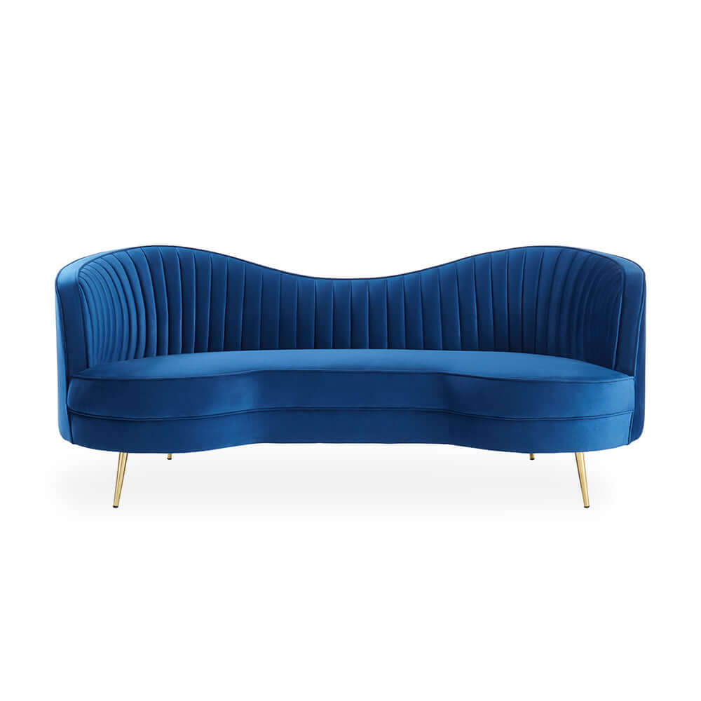 Florie Luxury 72" Vertical Channel Tufted Curved Performance Velvet Sofa in Blue - Luxurious Lounge Seating
