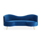 Florie Luxury 72" Vertical Channel Tufted Curved Performance Velvet Sofa in Blue - Luxurious Lounge Seating