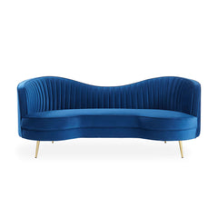 Florie Luxury 72" Vertical Channel Tufted Curved Performance Velvet Sofa in Blue - Luxurious Lounge Seating