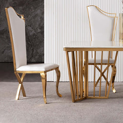 Elegant white chairs with stainless steel sides and gold legs for dining room set of 2