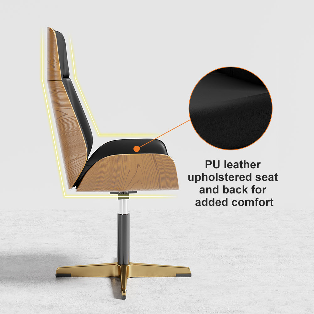 Black Leather Modern Home Office Chair Upholstered High Back