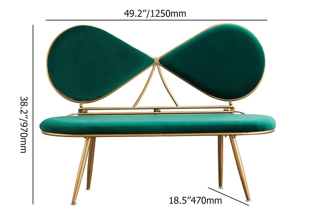 Green 49" Bowknot Loveseat Velvet Upholstered Sofa in Gold Legs