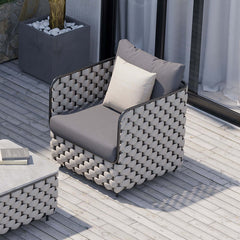 27.6 inch wide modern aluminum and rope outdoor patio sofa with cushion in gray