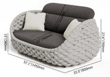 4 Pieces Woven Rope Outdoor Sofa Set with Faux Marble Top Coffee Table in Black & Gray