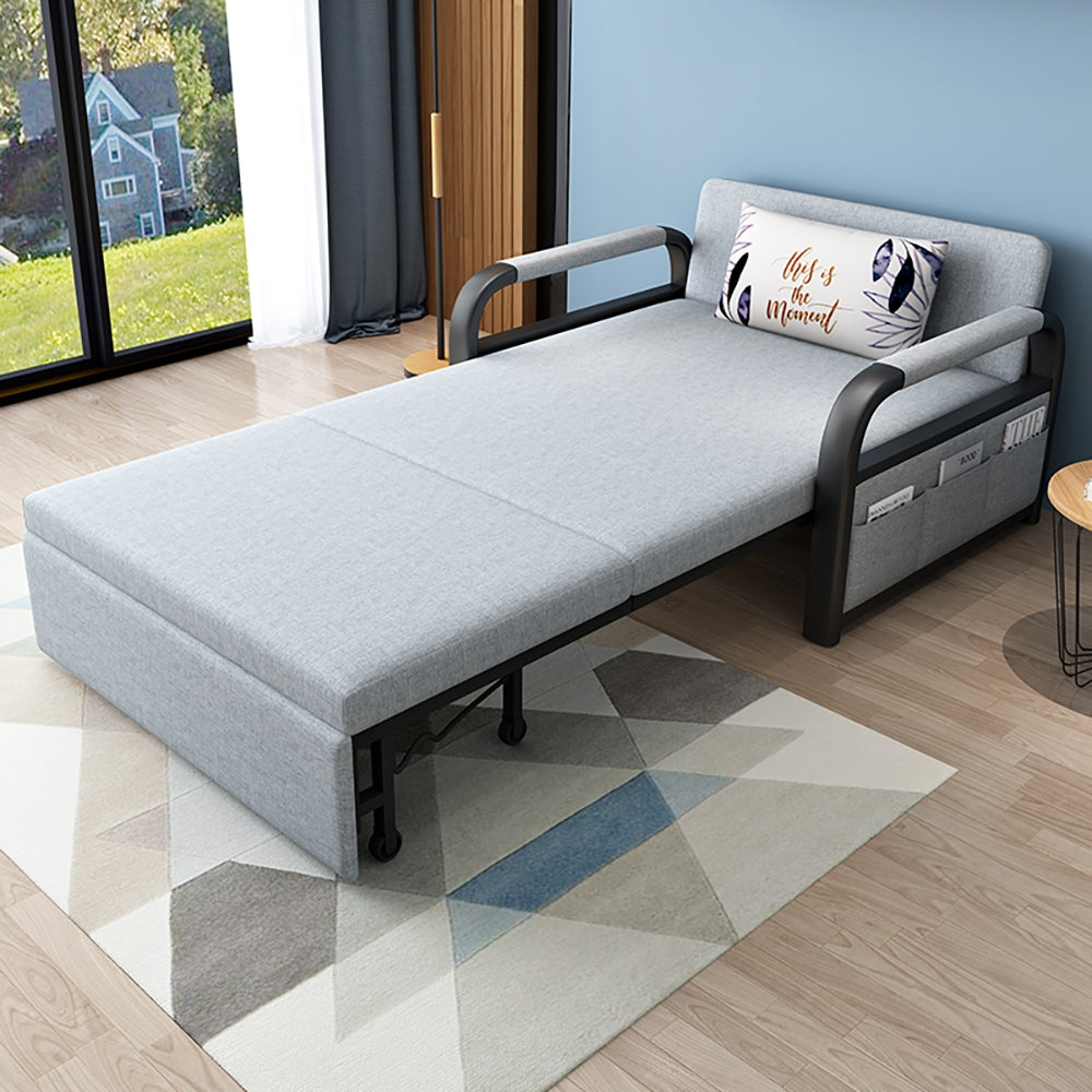 Modern Gray Upholstered Linen Accent Chair Convertible Chair