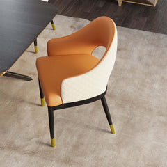 Modern Orange & Coffee PU Leather Dining Chair Set of 2 Open Back with Arms