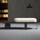 White & Black Wooden Entryway Bench Boucle Sherpa Upholstered with Abstract Metal Legs