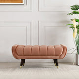 Modern Entryway Bench Pink Velvet Upholstered Ottoman Bench for End of Bed