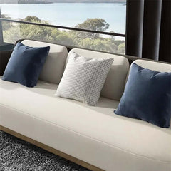 Comfortable Modern MidCentury Sofa in White & Gray Linen