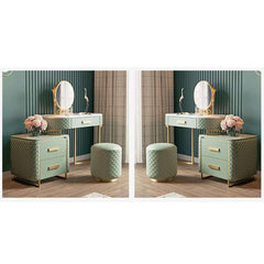 Chic green makeup vanity set with expandable dressing table mirror and stool