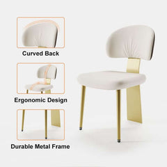 Contemporary white armless dining chairs with curved back, set of 2, upholstered modern side chairs