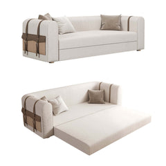 Modern white boucle sofa bed with storage function, 87 inches long