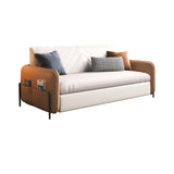 67" Brown & White Convertible Sofa Bed Leathaire Upholstered with Storage Pocket