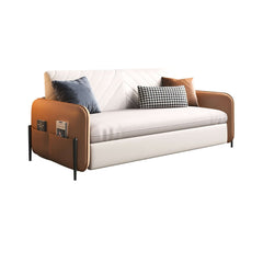 67" leathaire upholstered sofa bed with brown and white color