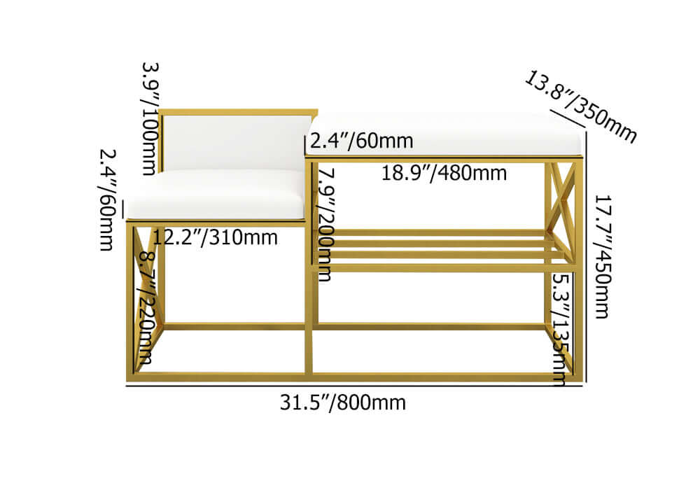 Chic modern white and gold upholstered bench for entryway decor
