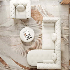 Dodiy L-Shaped White Corner Sofa Set with Ottoman and Pillows