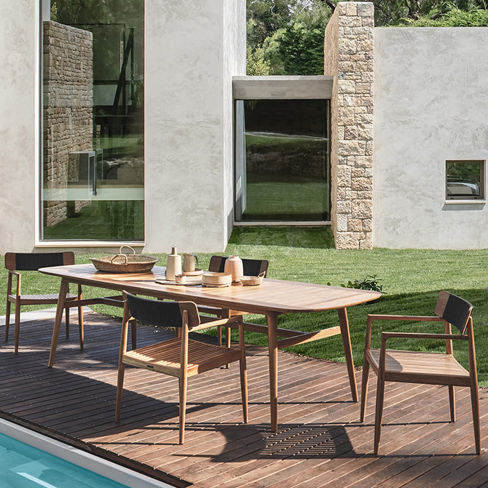 7 Pieces Modern Outdoor Dining Set with Teak Wood Table and Chair in Natural