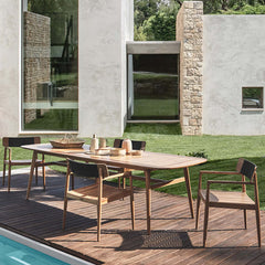 Dining set with teak wood table and chair in natural for modern outdoor space