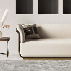 Modern off-white and brown sofa with 3-seater Microfiber Leather Upholstery