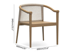 Durable teak wood armchair for outdoor patio dining in modern natural beige color