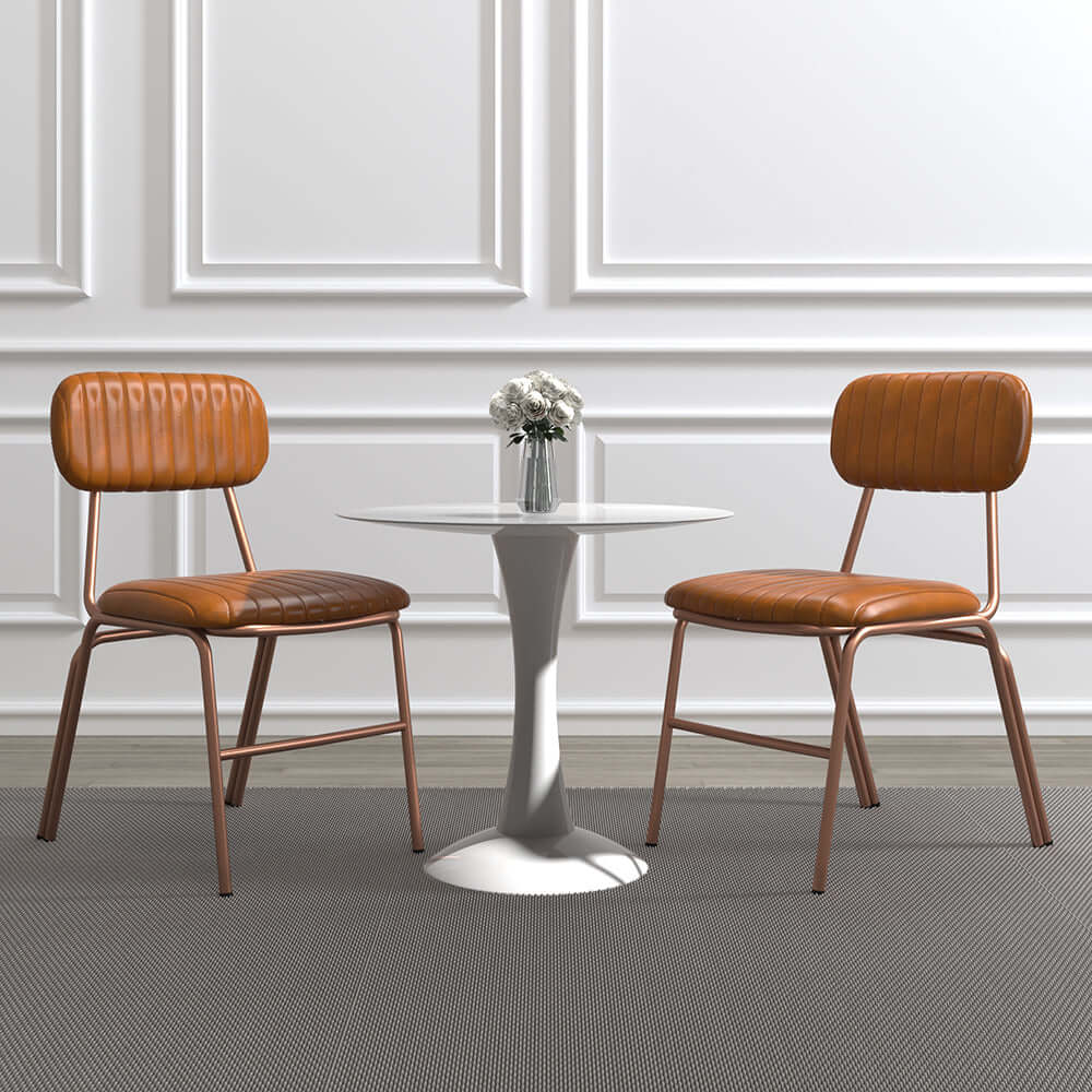Modern Brown Dining Chairs Set of 2 with Faux Leather Upholstered & Metal Frame Secondary image