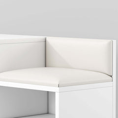 Contemporary upholstered white shoe rack bench with storage cabinet and shelf for hallway