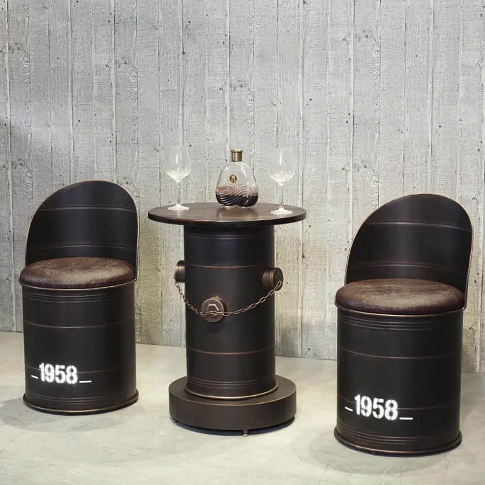 Industrial Bar Stools Set of 2 with Backs Pub Height PU Leather Barrel Bar Stools Secondary image