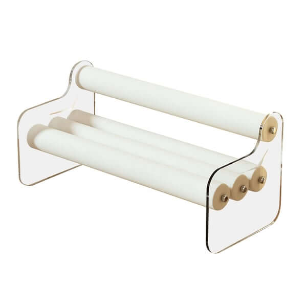 Sleek white velvet bedroom bench with back, clear acrylic legs, and stylish upholstered seat