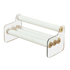 Sleek white velvet bedroom bench with back, clear acrylic legs, and stylish upholstered seat