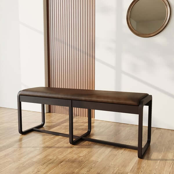 47 inch midcentury modern walnut entryway bench with PU leather upholstery and ash wood legs Main image