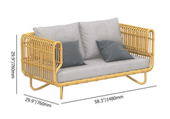 Patio sectional set with 4 pieces of rattan furniture and yellow cushions