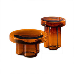 Elegant 2-piece glass coffee table set with cloud-shaped design in striking orange color