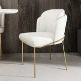 White Dining Chair Modern Cotton & Linen Upholstered Side Chair in Gold Finish