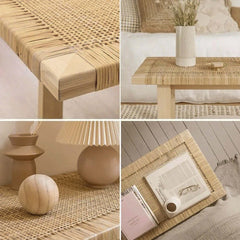 Natural Farmhouse Woven Rattan Entryway Bench for Indoor Use