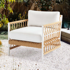 Woven Rope Outdoor Armchair Accent Chair with White Polyester Pillow Cushion - stylish and comfortable seating for patio or garden