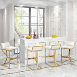 White PU Leather Bar Stool & Counter Stool Gold Legs with Footrest