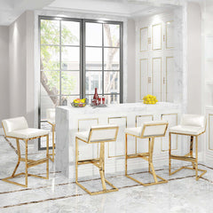 Chic White PU Leather Bar Stool & Counter Stool with Gold Legs and Footrest for Trendy Interiors