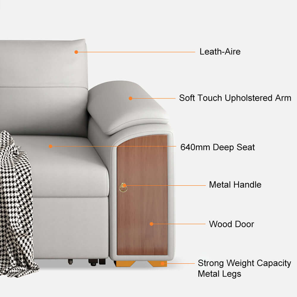 94.5 inch gray pull out sofa bed convertible LeathAire sleeper with lifttop coffee table