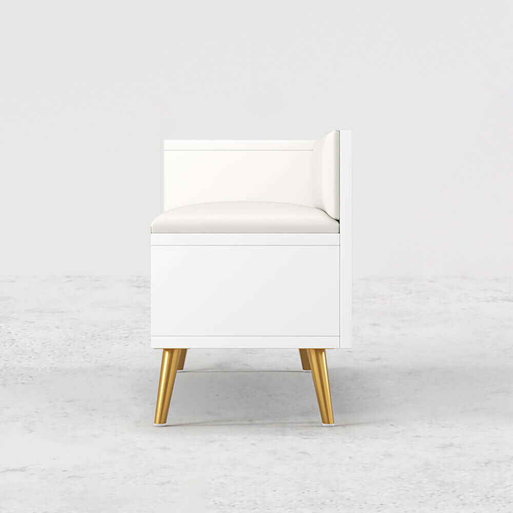 Upholstered contemporary white shoe rack bench with storage cabinet and shelf for hallway