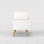 Upholstered contemporary white shoe rack bench with storage cabinet and shelf for hallway