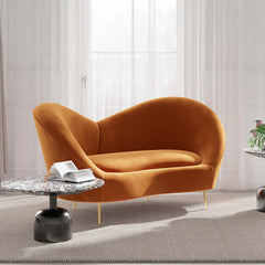 Contemporary 92.9-inch Modern Orange Velvet Upholstered Large 3Seater Curved Sofa Design