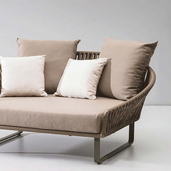 Luxurious 63" Rattan Outdoor Daybed with Khaki Cushion Pillow and Aluminum Frame