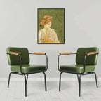 Industrial vintage green faux leather dining chair with arm