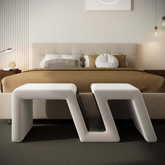 Modern white velvet bedroom storage bench with soft upholstered finish