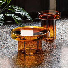 Modern glass coffee table set with 2-piece cloud-shaped design in vibrant orange color