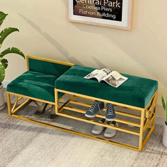 Modern 39.4 inch Black Shoe Storage Bench Entryway Velvet Upholstered Metal Frame Seating Solution